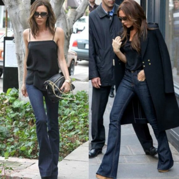 VICTORIA BECKHAM Dark Denim Mid Rise Flare Bell Bottom Jeans - Size 26